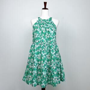 Jade Melody Tam Green Floral Tiered Linen Blend Halter Mini Dress